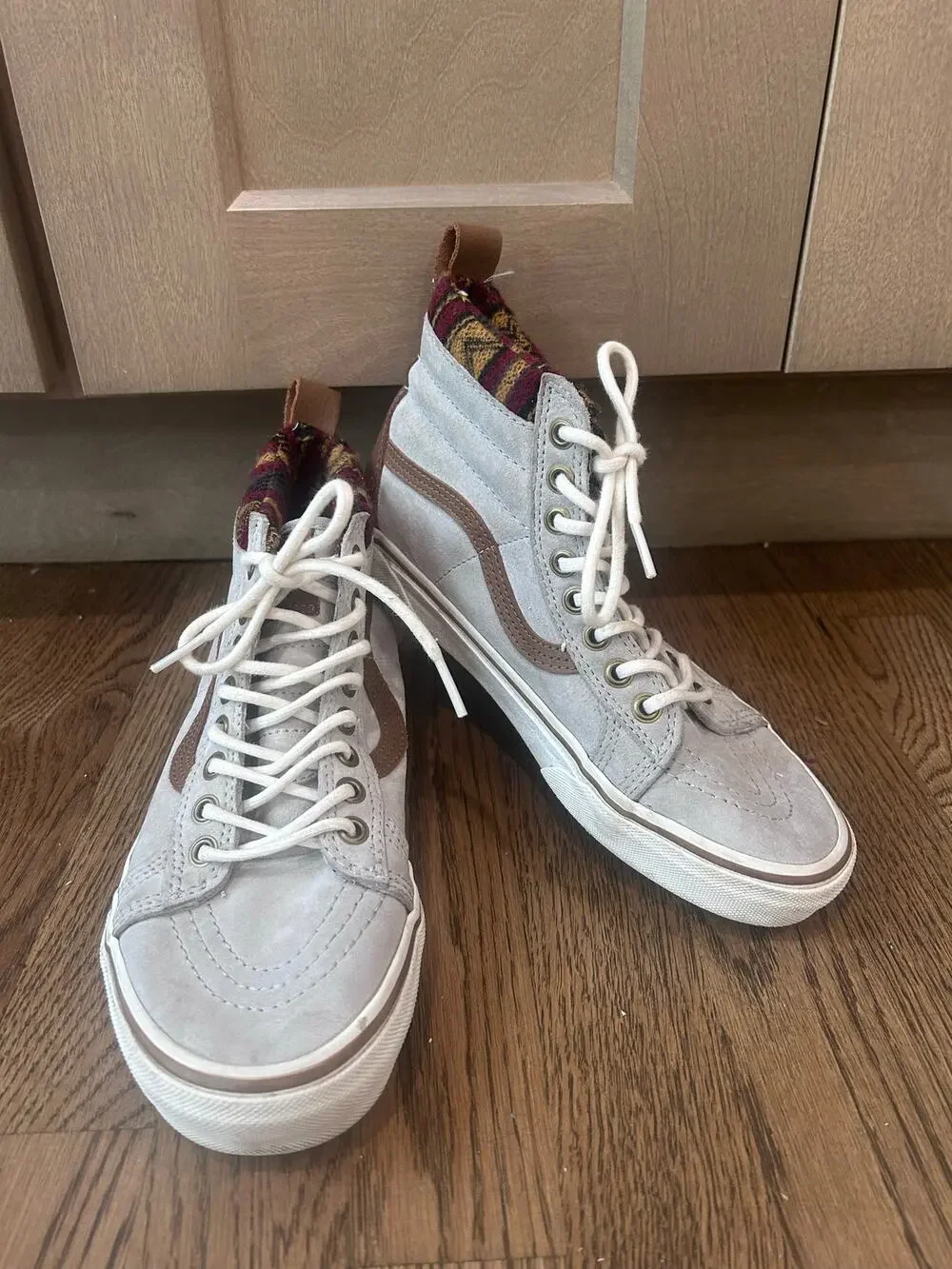 Vans Sk8-Hi MTE Knit Geo Suede High Top Shoes Men's 6 Women's 7.5 Gray Tan